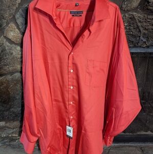 Geoffery Beene Dress Shirt Wrinkle Free No Iron Fitted Button Up SZ 20 Flame NEW